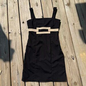 Banana Republic Black Mini Dress 6P  Geometric Belt Empire Waist Chic LBD 3239